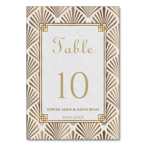 Glam Gold White Art Deco Roaring 20s Wedding Table Number