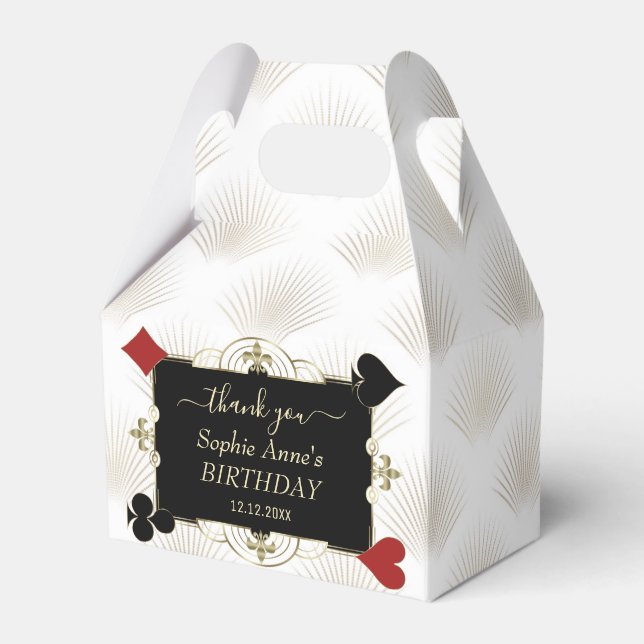 Glam Gold White Black Art Deco Birthday Favor Boxes (Front Side)