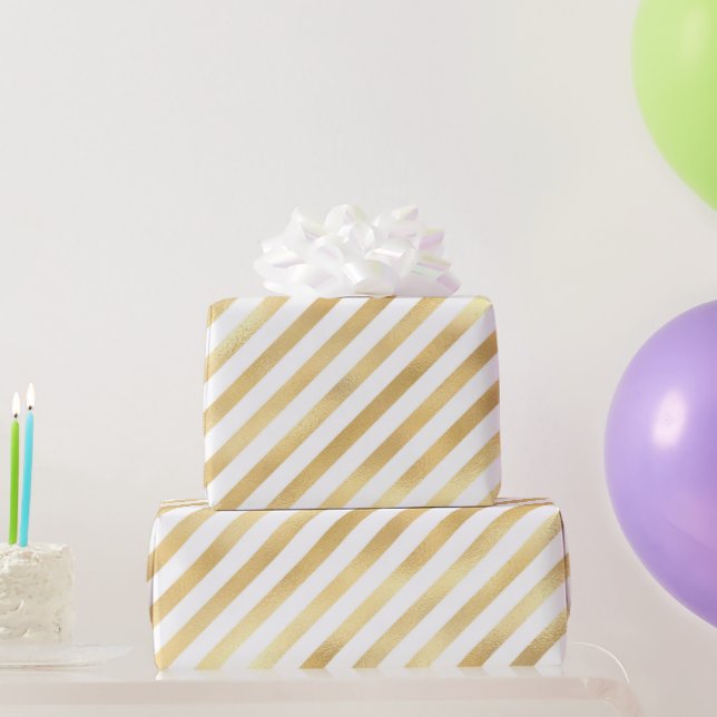 Glam Gold White Diagonal Stripe Wrapping Paper (Party Gifts)