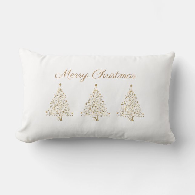 Glam Gold White Elegant Merry Christmas Tree Star Lumbar Pillow (Front)