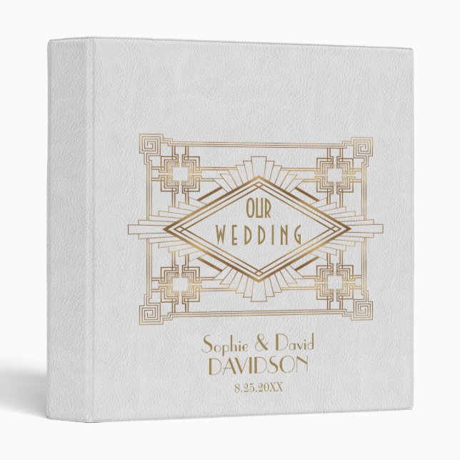 Glam Gold White Great Gatsby Wedding Photo Album 3 Ring Binder (Front/Spine)