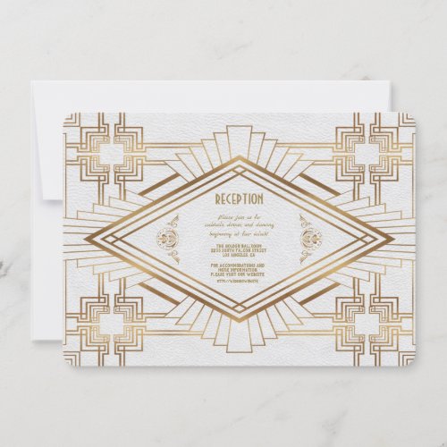 Glam Gold White Great Gatsby Wedding Reception Invitation