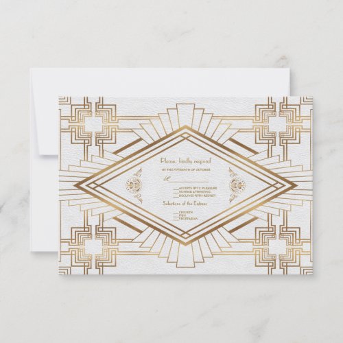 Glam Gold White Great Gatsby Wedding RSVP