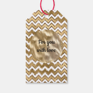 Glam Gold White Zigzag Stripes Gift Tags