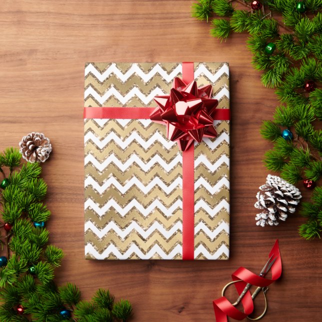 Glam Gold White Zigzag Stripes Wrapping Paper (Holiday Gift)