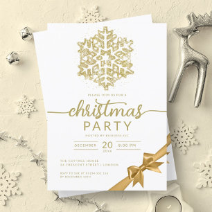Glam Gold Winter Glitter Snowflake Company Xmas Invitation