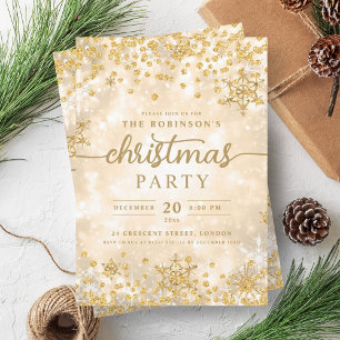 Glam Gold Winter Snow Diamonds Christmas Invitation