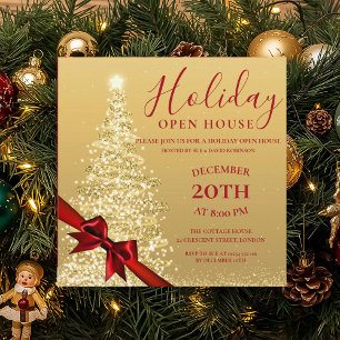 Glam Gold Xmas Tree Christmas Holiday Open House   Invitation
