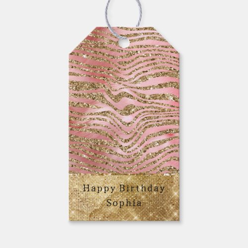 Glam Gold Zebra Glitter Pink Fur Gift Tags