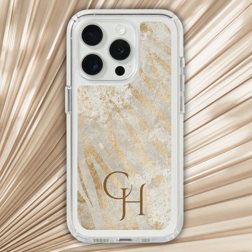 Glam Gold Zebra Print Monogrammed Modern iPhone 15 Pro Case