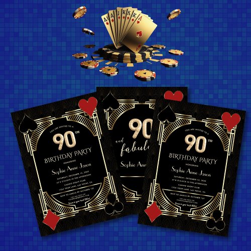 Glam Golden Art Deco Casino Poker 90th Birthday  Invitation