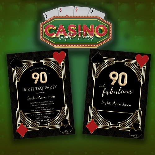 Glam Golden Art Deco Casino Poker 90th Birthday  Invitation