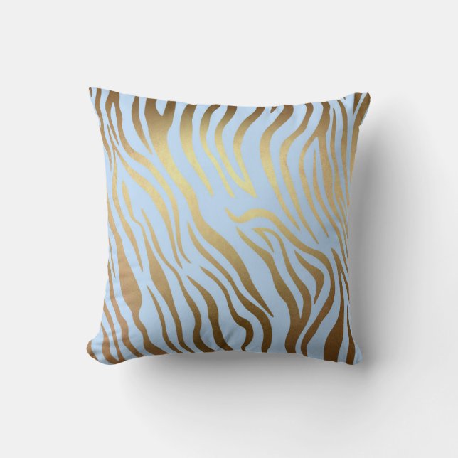 Glam Golden Blue Zebra Safari Skin Throw Pillow (Front)
