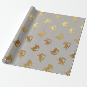 Glam Golden Crab Gray Vip Nautical Yacht Club Wrapping Paper