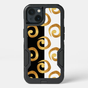 Glam Golden Curls on Black and White iPhone 13 Case
