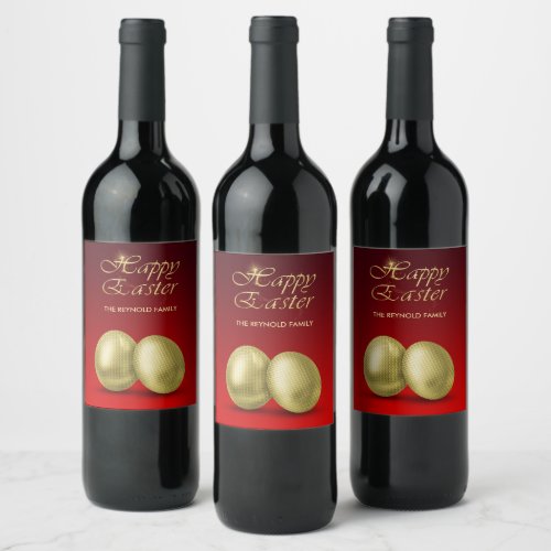 Glam Golden Easter Eggs on Lush Red Wine Label