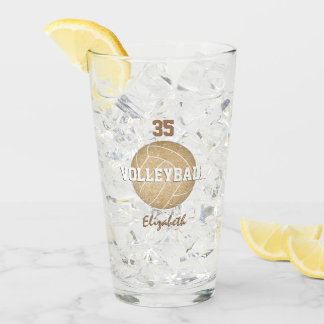 Glam golden girly volleyball personalized glass (Front Ice)
