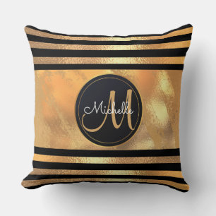 Glam Golden Glitter Sparkles Monogram Name wedding Throw Pillow