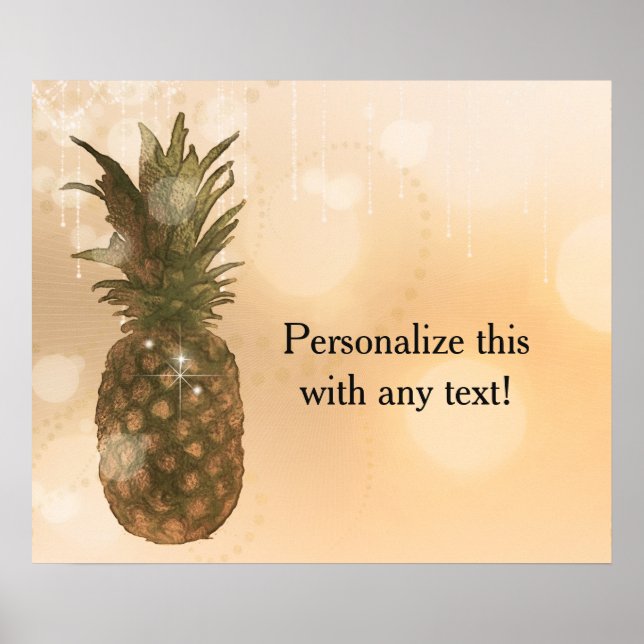 Glam Golden Pineapple Elegant Party Banner Art Poster (Front)