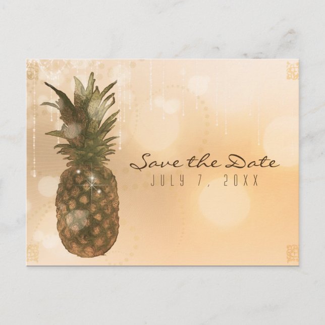 Glam Golden Pineapple Elegant Save the Date Announcement Postcard (Front)
