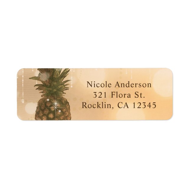 Glam Golden Pineapple Elegant Tropical Invitation Label (Front)