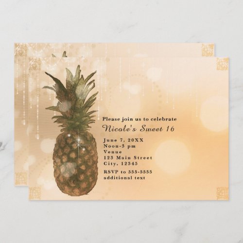 Glam Golden Pineapple Elegant Tropical Invitations