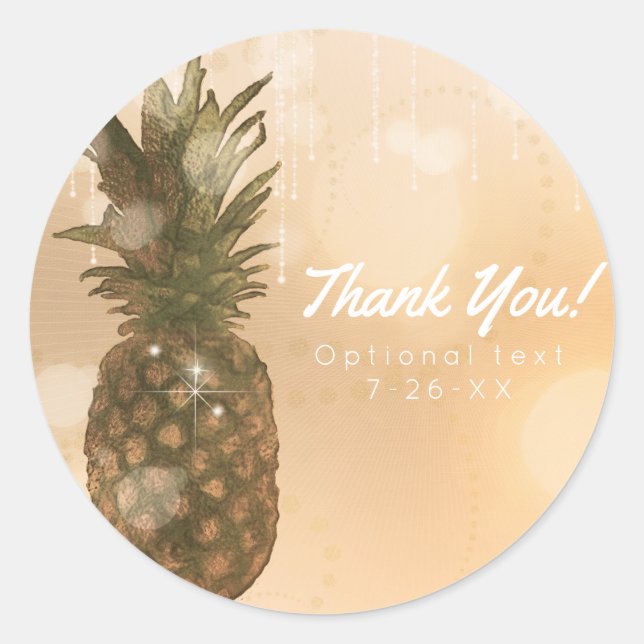 Glam Golden Pineapple Elegant Tropical Party Favor Classic Round Sticker (Front)