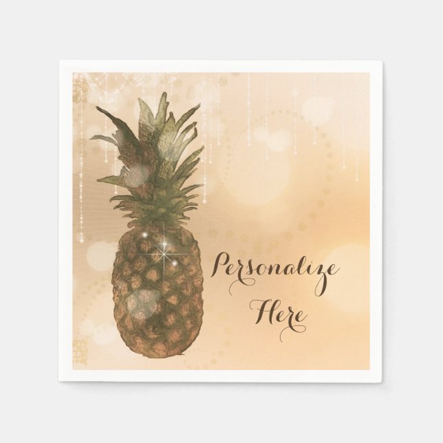 Glam Golden Pineapple Elegant Tropical Party Napkins (Front)