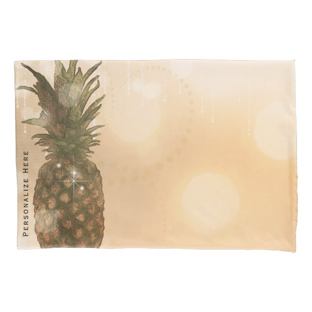 Glam Golden Pineapple Elegant Tropical Sparkle Pillowcase (Front)