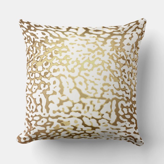 Glam Golden White Leopard Tiger Safari Skin Throw Pillow (Front)