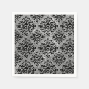 Glam Goth Mini Skull Damask Pattern Black Gray Paper Napkins by its_sparkle_motion at Zazzle