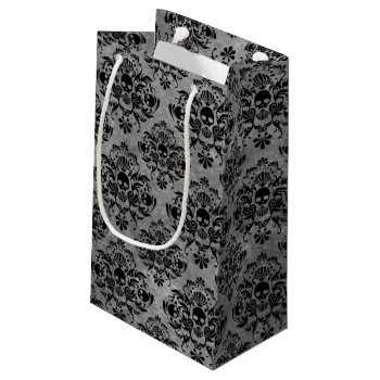Glam Goth Mini Skull Damask Pattern Black Gray Small Gift Bag by its_sparkle_motion at Zazzle