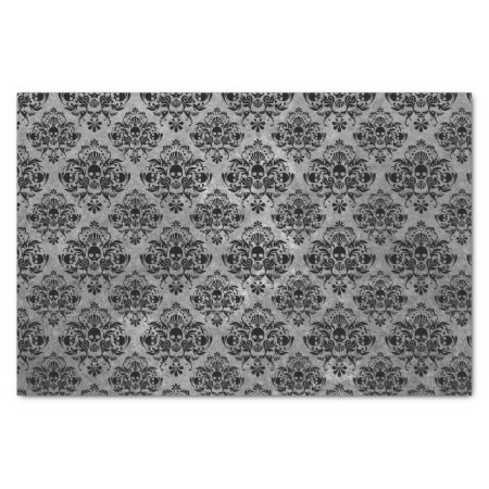 Glam Goth Mini Skull Damask Pattern Black Gray Tissue Paper