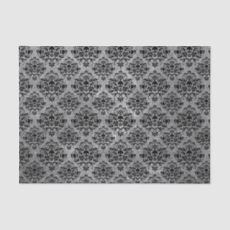 Glam Goth Mini Skull Damask Pattern Black Gray Tissue Paper