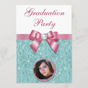 Glam Graduation Party Bow Diamonds Add Your Photo Invitation