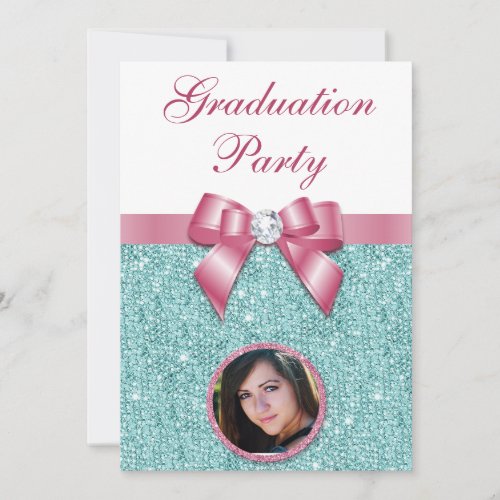 Glam Graduation Party Bow Diamonds Add Your Photo Invitation