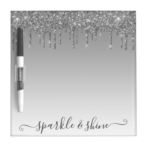 Glam Gray Silver Dripping Glitter Sparkle  Shine Dry Erase Board
