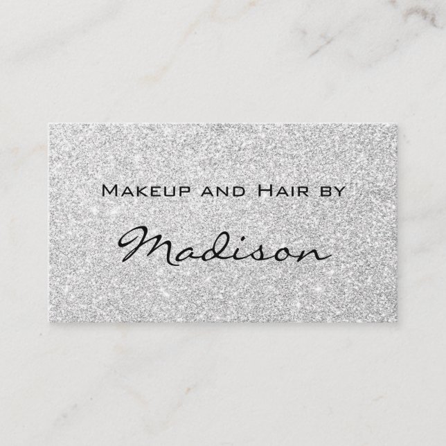 Glam Gray Silver Glitter Sparkles Makeup Artist Business Card (Front)