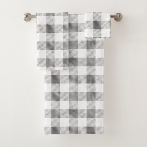 Glam Gray White Buffalo Plaid  Bath Towel Set