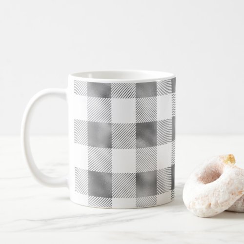 Glam Gray White Buffalo Plaid  Coffee Mug