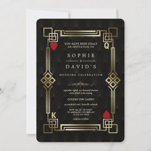 Glam Great Gatsby Casino Poker Las Vegas Wedding Invitation