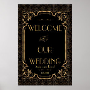 Glam Great Gatsby Gold Black Wedding Welcome Sign