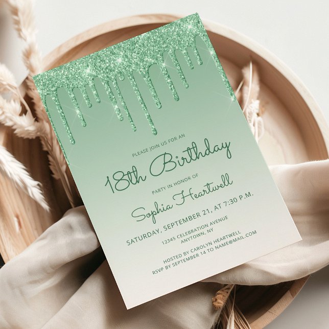 Glam Green 18th Birthday Party Invitation (Creator Uploaded)