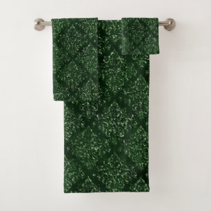 Glam Green Damask Pattern Bath Towel Set