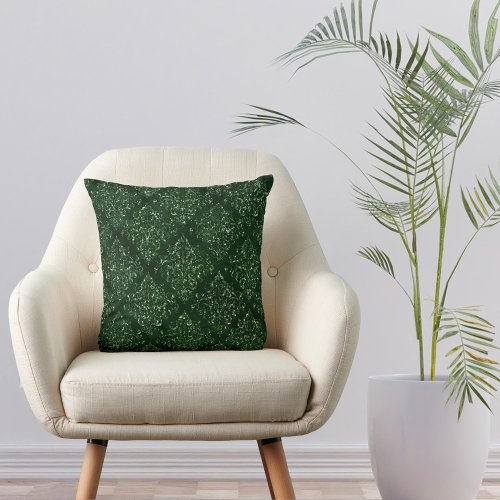 Glam Green Damask Pattern Throw Pillow