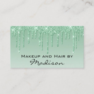 Glam Green Dripping Glitter Drips Makeup Artist Business Card