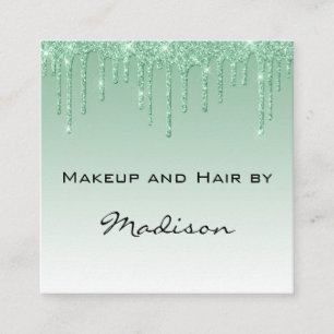 Glam Green Dripping Glitter Drips Makeup Artist Square Business Card
