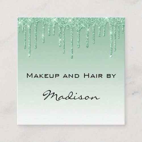 Glam Green Dripping Glitter Drips Makeup Artist Square Business Card
