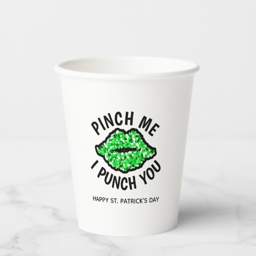 Glam Green Glitter Kiss St Patricks Day Party  Paper Cups