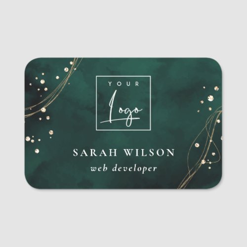 Glam Green Gold Custom Promotional Business Logo Name Tag